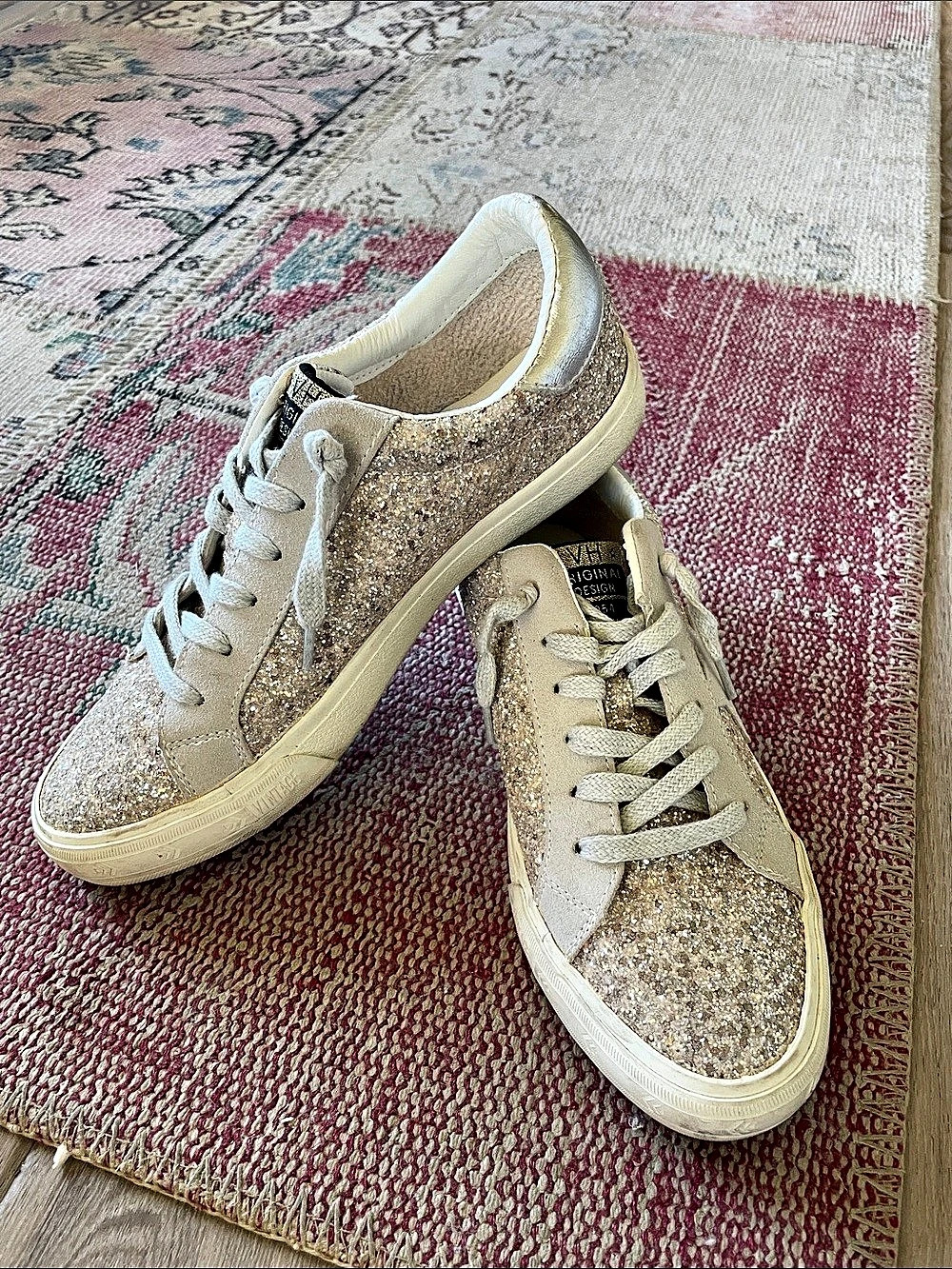 Vintage Havana Glitter Sneakers in Gold & Cream